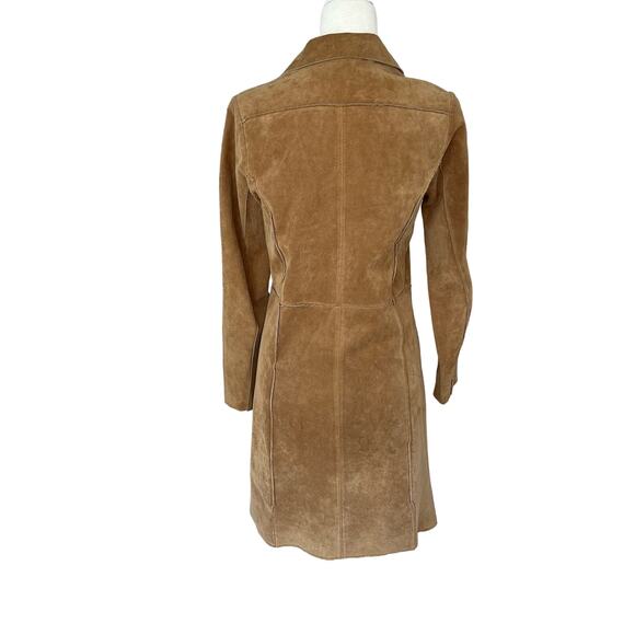 Guess Brown Leather Suede Long Duster Coat Buttons Small Western Cowgirl - Picture 2 of 6